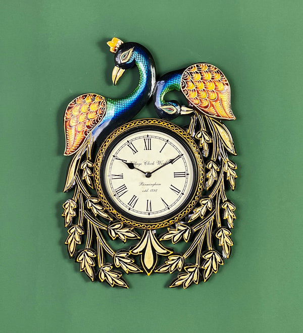 Decorative Ethnic Peacock Painted Wall Clock for Home | House Warming Gift