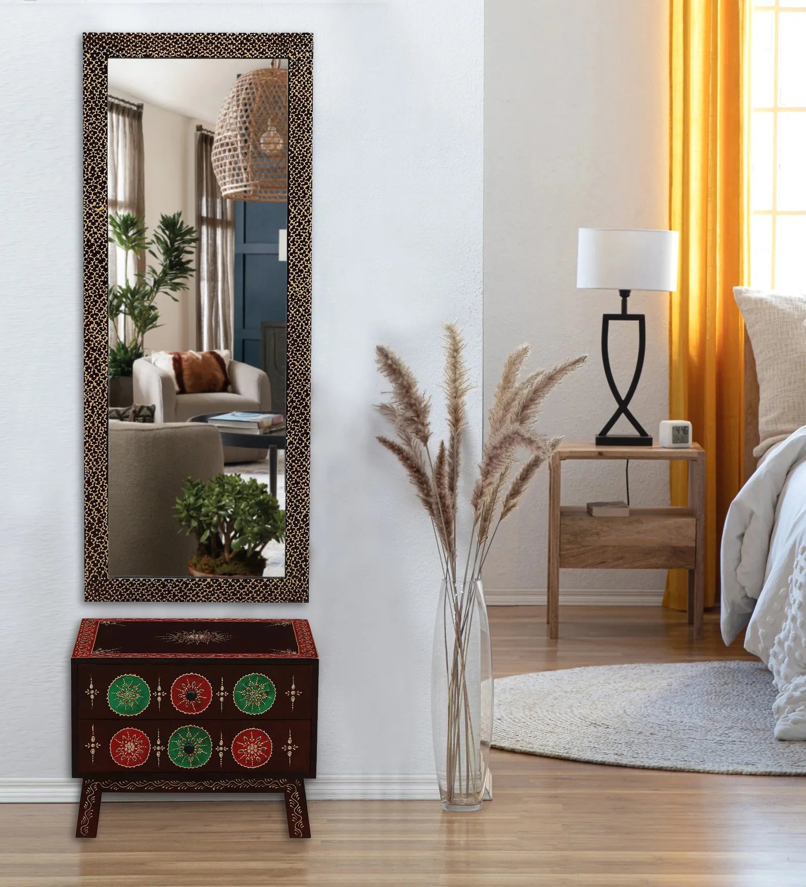modern mirror dresser Buy Hand Painted Solid Wood Dresser & Wall Mirror with Storage Cabinet  Online at best price