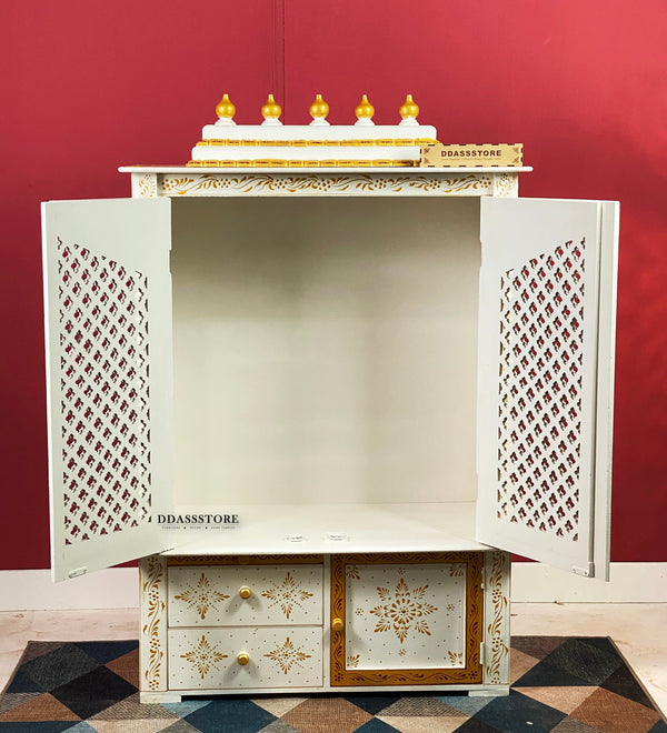 Wooden Home Temple & Puja Mandap with Cabinet Storage | DDASSWT3618_RGD - D'DASS Store