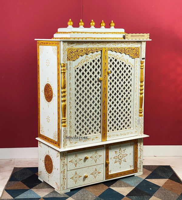 Wooden Home Temple & Puja Mandap with Cabinet Storage | DDASSWT3618_RGD - D'DASS Store