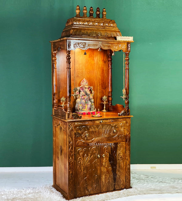 Shri Laddu Gopal Ji - 90" South Indian Style Saagwan Sheesham Wood Pooja Mandir | DDASSMANDAP145 - D'DASS Store