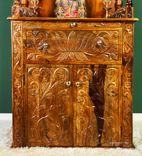 Shri Laddu Gopal Ji - 90" South Indian Style Saagwan Sheesham Wood Pooja Mandir | DDASSMANDAP145 - D'DASS Store