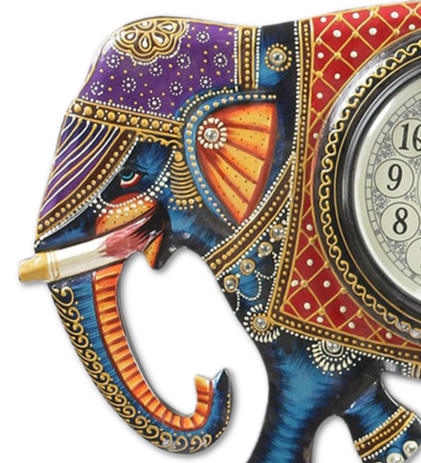 18" Decorative Ethnic Elephant Painted Wall Clock for Home | House Warming Gift - D'DASS Store