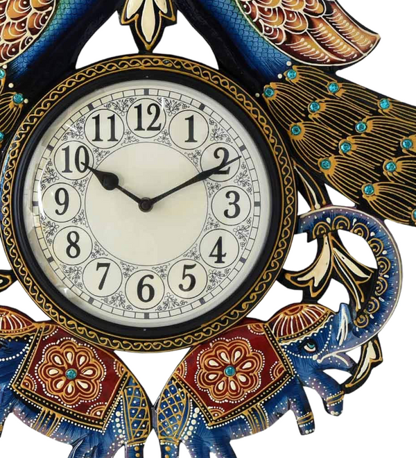24" Decorative Ethnic Peacock Painted Wall Clock for Home | House Warming Gift - D'DASS Store
