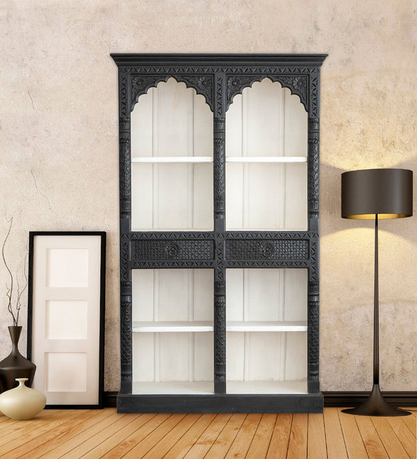 Rustic Black Wooden HandCarved Wardrobe & Almirah
