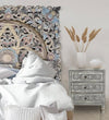 Rustic Grey Solid wood HandCarved Bedside Table for Bed