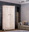 Rustic White Wooden HandCarved Wardrobe & Almirah