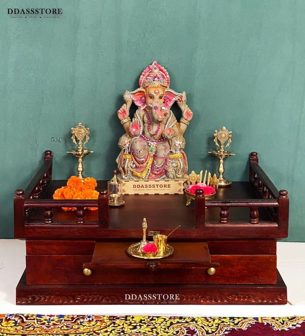 Solid Sheesham Wooden Pooja Peeta and Wooden Aasan for Pooja