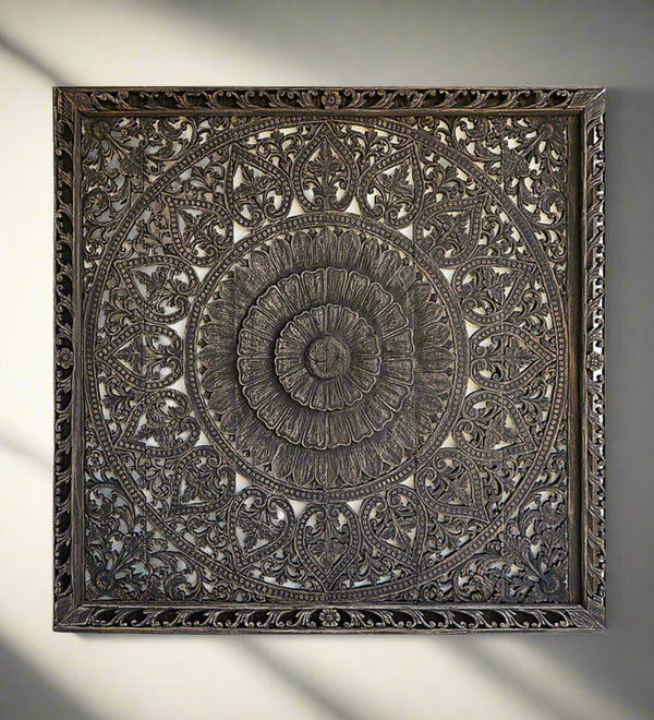 Mewar Mandala Majesty King Bed Headboard Wood Wall Mounted with Frame - D'DASS Store