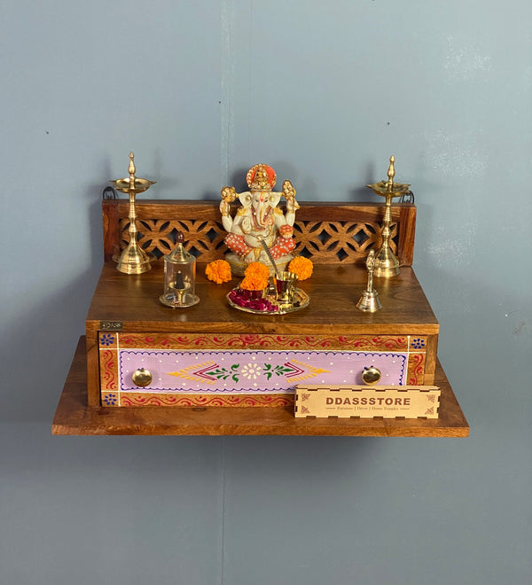 Wall Hanging Solid Sheesham Wooden Home Temple Puja Chowki | Ganesh Chaturthi Puja