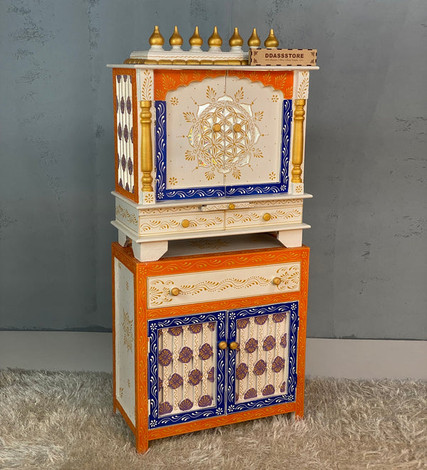 Wooden Pooja Temple & Puja Mandap with Cabinet for Home