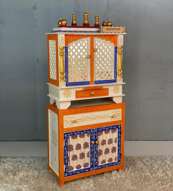 Wooden Pooja Temple & Puja Mandap with Cabinet for Home