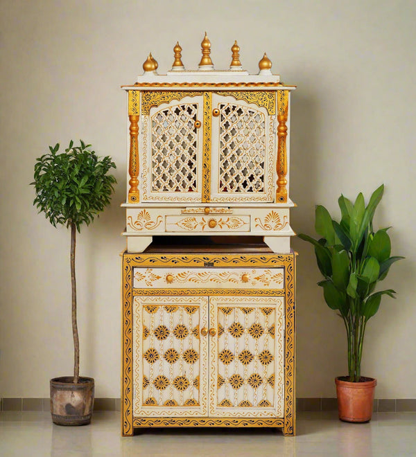 Wooden Pooja Temple & Puja Mandap with Cabinet for Home