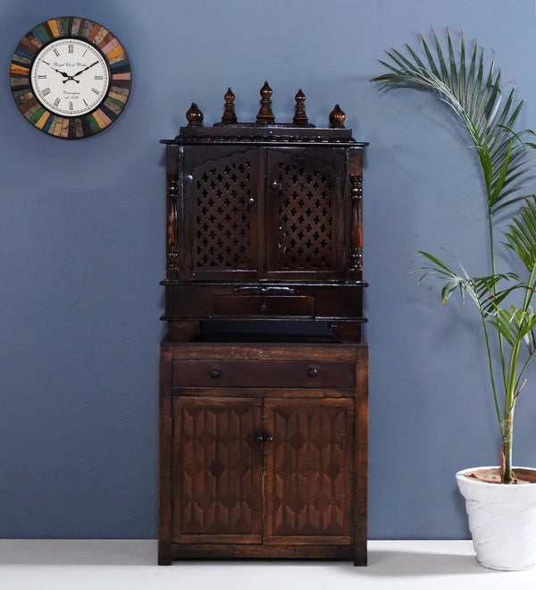 Wooden Pooja Temple & Puja Mandap with Cabinet for Home