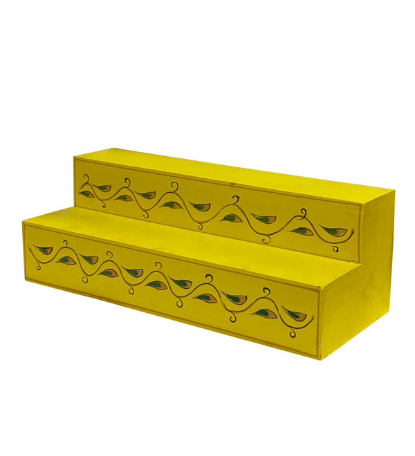 Yellow Handpainted Steps Altar for Wooden Home Temple | GOLU Stand Kolu Padi (Set of 2) - D'DASS Store