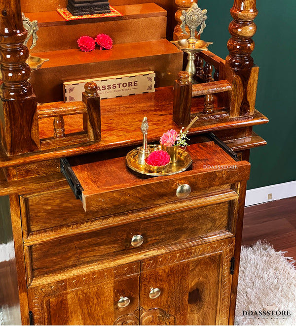 Ram Darbar Temple - South Indian Style Solid Sheesham Wood Pooja Mandir - D'DASS Store