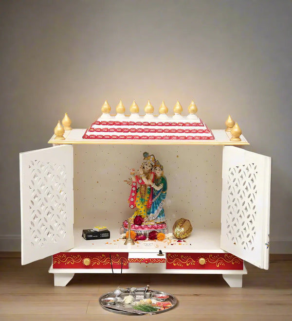 Sheesham Wood MDF Pooja Mandap with Gopuram for Home | DDASSWT3211WRD - D'DASS Store