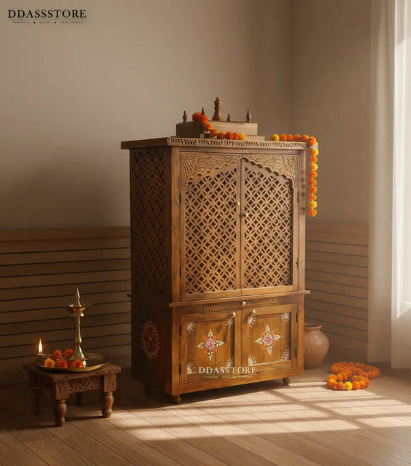 Solid Sheesham Wooden Pooja Mandir and Mandap with Gopuram | DDASSWTSolid-14 - D'DASS Store