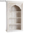 White Rustic Solid wood HandCarved Bookshelf with Storage