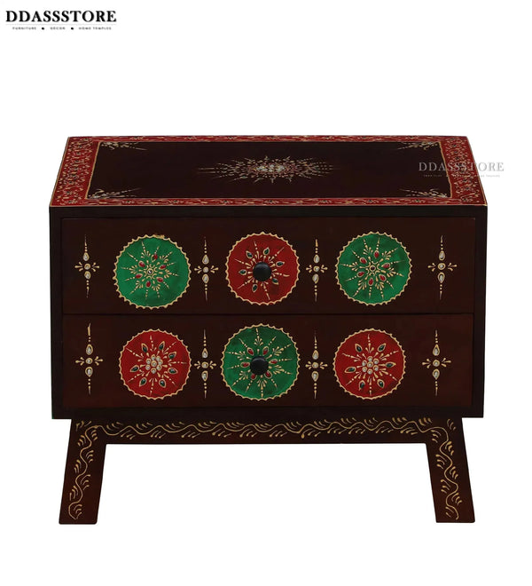 Multicolor Handpainted Solid wood HandCarved Bedside Table for Bed - D'DASS Store