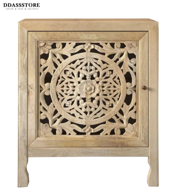 Distressed Green Solid wood HandCarved Bedside Table for Bed - D'DASS Store