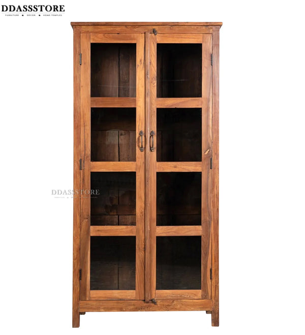 Natural Rustic Solid wood HandCarved Bookshelf with Storage - D'DASS Store