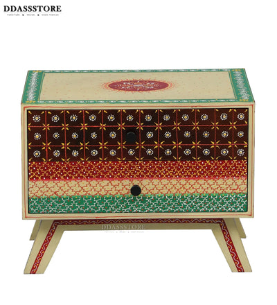 Multicolor Handpainted Solid wood HandCarved Bedside Table for Bed - D'DASS Store