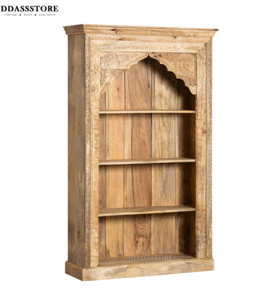 Natural Rustic Solid wood HandCarved Bookshelf with Storage