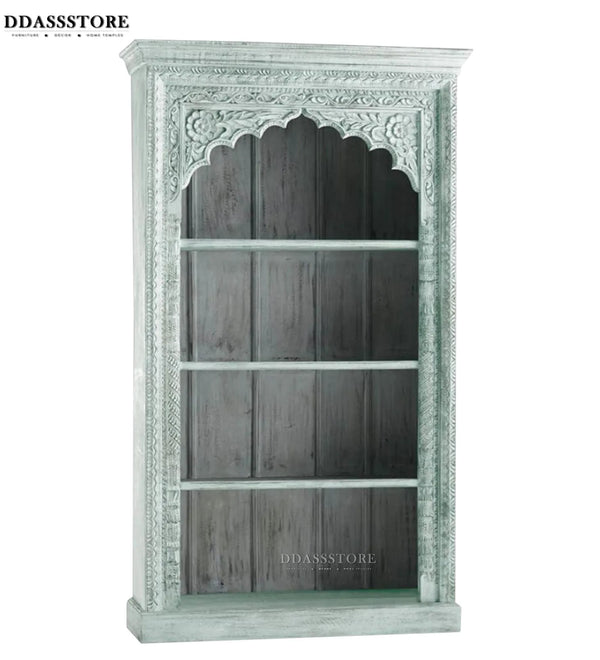 Green Rustic Solid wood HandCarved Bookshelf with Storage - D'DASS Store