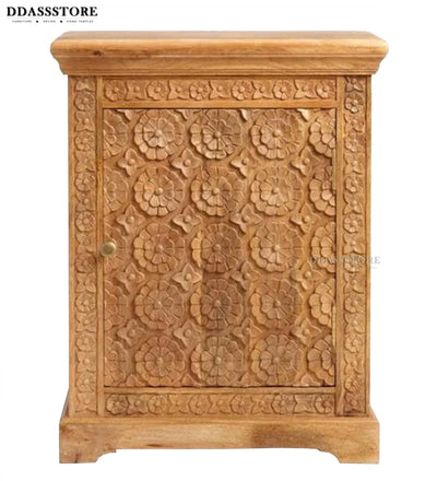 Rustic Natural Solid wood HandCarved Bedside Table for Bed - D'DASS Store