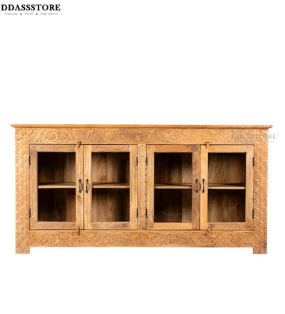 Natural Rustic Solid wood HandCarved Crockery unit for Kitchen - D'DASS Store