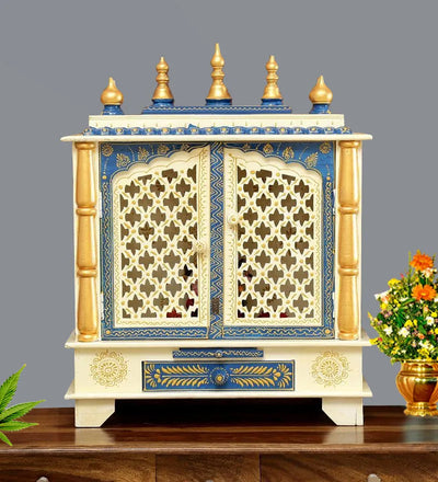 Big White Sheesham MDF Wood Pooja Temple Mandir For home | DDASSWT2412WBD - D'DASS Store