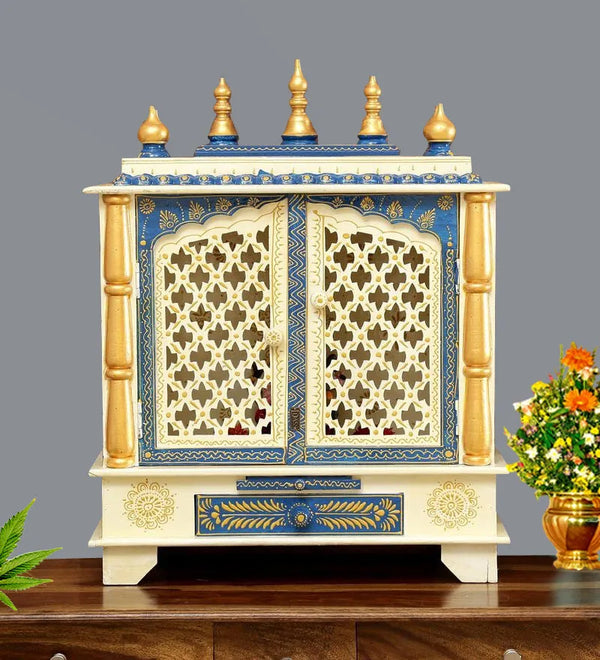 Big White Sheesham MDF Wood Pooja Temple Mandir For home | DDASSWT2412WBD - D'DASS Store