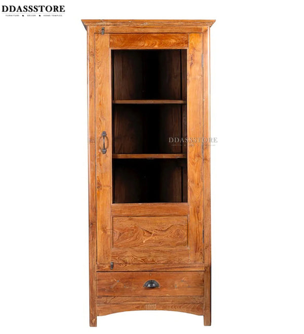 Honey Rustic Solid wood HandCarved Bookshelf with Storage - D'DASS Store