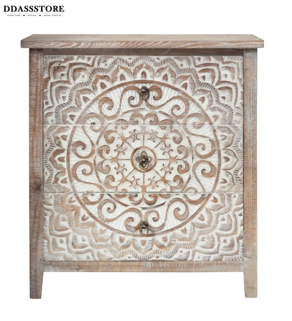 Distressed Solid wood HandCarved Bedside Table for Bed - D'DASS Store