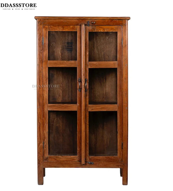 Dark Rustic Solid wood HandCarved Bookshelf with Storage - D'DASS Store