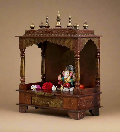 Copper Sheesham & MDF Wood Pooja Temple design for Home & Office - D'DASS Store