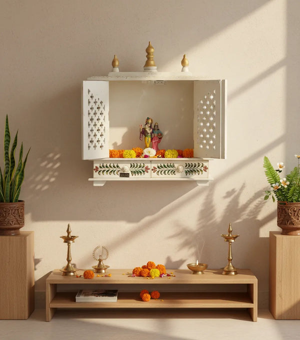 Sheesham MDF Wooden Pooja Temple Puja Mandap for Office | DDASSWT1822WGD