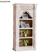 White Rustic Solid wood HandCarved Bookshelf with Storage