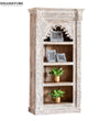 White Rustic Solid wood HandCarved Bookshelf with Storage - D'DASS Store