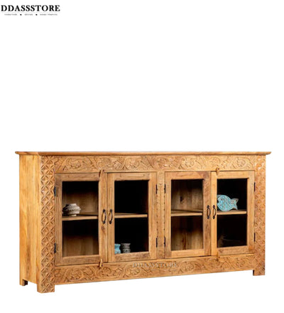Natural Rustic Solid wood HandCarved Crockery unit for Kitchen - D'DASS Store