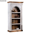 White Rustic Solid wood HandCarved Bookshelf with Storage