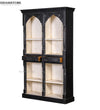 Black Rustic Solid wood HandCarved Bookshelf with Storage