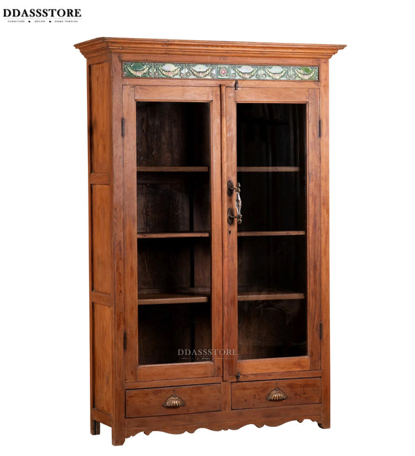 Natural Rustic Solid wood HandCarved Bookshelf with Storage - D'DASS Store
