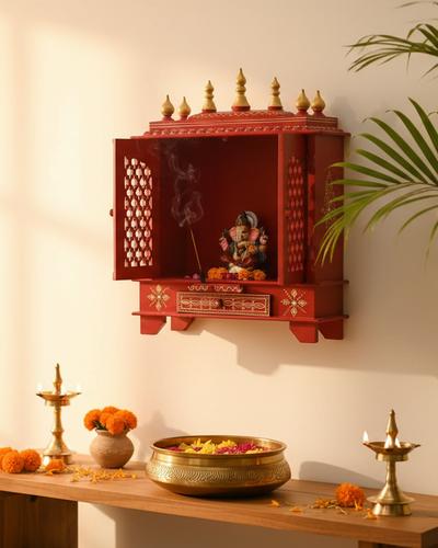 Wall hanging Sheesham MDF Wooden Pooja Mandir for home | DDASSWT2412RRD - D'DASS Store
