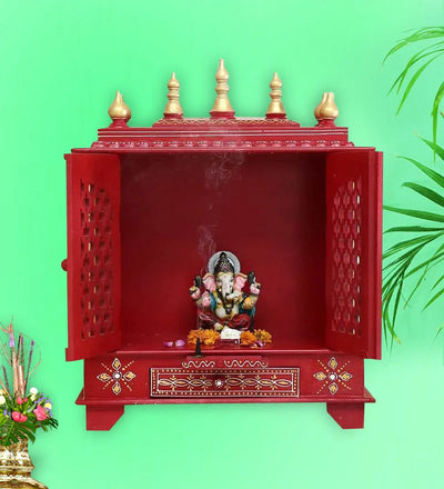 Wall hanging Sheesham MDF Wooden Pooja Mandir for home | DDASSWT2412RRD - D'DASS Store