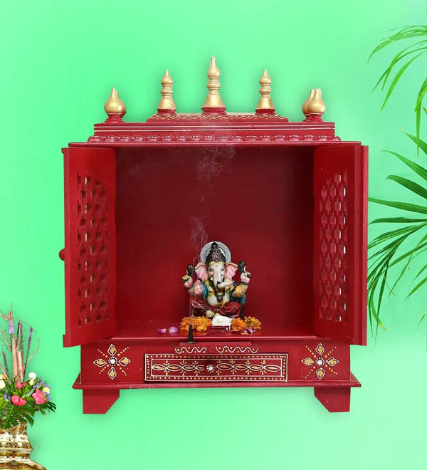 Wall hanging Sheesham MDF Wooden Pooja Mandir for home | DDASSWT2412RRD - D'DASS Store