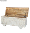 Distressed Solid wood HandCarved Decorative Wooden Trunk & Storage Box