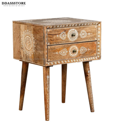 Distressed Green Solid wood Bedside Table - D'DASS Store