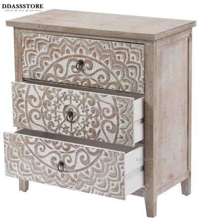 Distressed Solid wood HandCarved Bedside Table for Bed - D'DASS Store